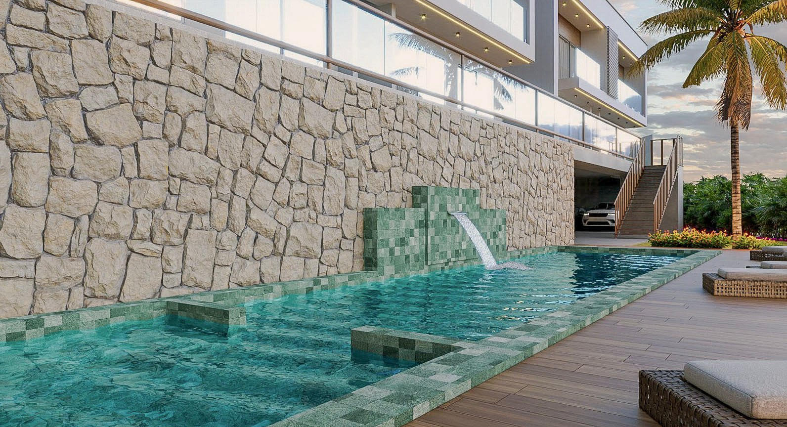 Piscina com cascata