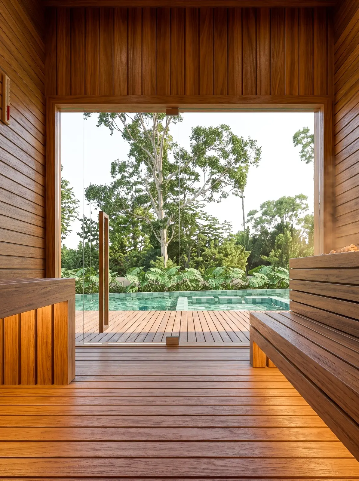 Sauna com acabamento em madeira